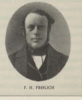 Banksjef F. H. Frølich i Christiania Bank og Kreditkasse var en pådriver for bygging av Hovedbanen. Kilde: "Norsk Hoved-Jernbane i femti Aar". nb.no
