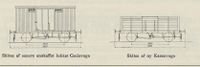 Skitse af senere anskaffet lukket Godsvogn og Skitse af ny Kassevogn.