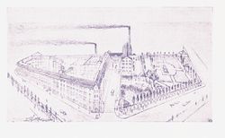 Tegning av fabrikken. Foto: fra boken Oslo - Kristiania/Nasjonalbiblioteket (1924).
