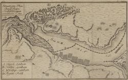 Bingen lenser i Sørum, opptegnet 1752 av biskop Erik Pontoppidan. Kartet viser at det allerede midt på 1700-tallet var en velordnet struktur på vår til da største innlandstransport. (Kart fra Nasjonalbiblioteket)
