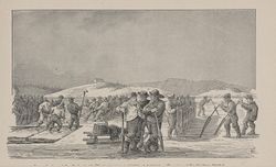 Issvekking i Christiania havn i 1860-åra. Fra Gamle Christiania-billeder, utgitt 1893.