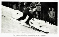 Inger Jørgensen i Kolsåsløypa, f. 1930, slalåm. Foto: Ranheim: Norske skiløpere
