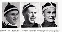 Fra venstre: Skihopperne Per Thyness, Kjell Wang og Per Hanevold. Foto: Ranheim: Norske skiløpere