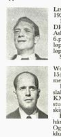 Øverst: Skogsarbeider Kåre Linnerud, f. 1920 i Oslo, langrenn. Nederst: Cand. oecon. Per Wold, f. 1923 i Botne. Hopp og slalåm. Foto: Ranheim: Norske skiløpere