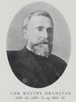 Chr. Westby, ordfører i tre perioder: 1858-1861, 1870-1871 og 1880-1881. Illustrasjon fra boka "Askim herred 1814-1914".