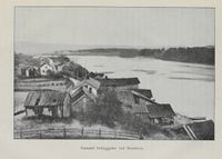 Eldre bebyggelse ved Storelva. "Eker" av Nils Johnsen, 1914.