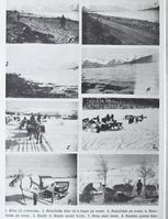 Reindrift i Finnmark. 1. Klar til oversvøm. 2. Reinflokk klar til å legge på svøm. 3. Reinflokk på svøm. 4. Reinflokk på svøm. 5. Raide. 6. Raide under hvile. 7. Rein med slede. 8. Raiden gjøres klar. Illustrasjon fra "Det Norske næringsliv : B. 13 Finnmark", 1952.