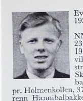 Tømmermann Gunnar Evje, f. 1925 på Modum. Hopp. Foto: Ranheim: Norske skiløpere