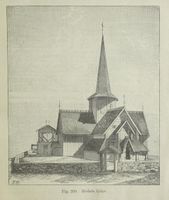 Illustrasjon av Hedalen stavkyrkje, henta frå L. Dietrichsons verk De norske stavkirker (1892), etter tegning av Georg Andreas Bull.