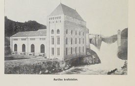 Årlifoss kraftstasjon (1912), Notodden. Foto: Nasjonalbiblioteket (1923).