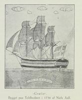 Skuta Gratis, bygd 1734 av Niels Aall (1702–1784). Ill. fra boka Knudsen, Finn: Eidanger-Porsgrund. Utg. 1932