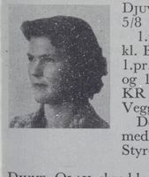 Dameskredder Birgit Djuve (Bibbi), født 1934 i Rauland. Slalåmkjører for Idrottslaget Dyre Vaa, Vinje kommune.