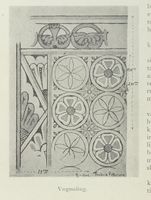 Tegning av veggmaling i Høyjord stavkirke. Illustrasjon fra boka "Andebu" av Lorens Berg