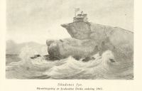 Skudenes fyrstasjon omkring 1862, tegna av fyrdirektør Diriks.
