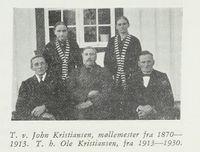 Møllemestrene Jon og Ole Kristiansen. Foto: fra Skansen, Johannes P.: Bygdemøllene i Norge, s. 396/Nasjonalbiblioteket (1958).
