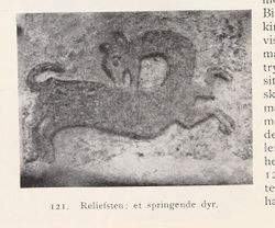 Relieff, springende dyr. Fra Nøtterø, utgitt 1922.