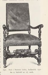 Stol av hollandsk type, fra andre halvdel av 1700-tallet Fra Nøtterø, utgitt 1922.t.