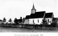 Kråkstad kirke før ombygginga på 1882. Illustrasjon fra "Kråkstad" av Martin Østlid, utg. 1929.