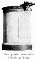 Den gamle prekestolen. Fra Kråkstad: En bygdebok, b2, utg. 1934.