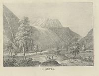 Gaustatoppen, litografi av Peter Frederik Wergmann 1836/1837.