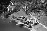 Vrådal, Vråliosen. Foto: Vilhelm Skappel/Widerøe Flyveselskap (1949).