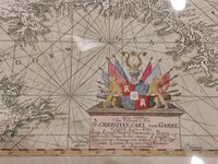 Nordsjøkartet av Johan H. Heitmann på Nasjonalbiblioteket i Oslo, detalj: tileigna Chr Carl von Gabel[28], "Underdanigst offeret af J Heitman". Foto: Øyvind Heitmann 2022