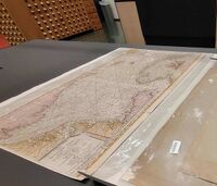 Nordsjøkartet av Johan H. Heitmann på Nasjonalbiblioteket i Oslo. Det finst ulike utgåver, den første kom i 1710. Foto: Øyvind Heitmann 2022