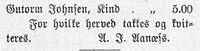 285. Notis 2 om bidrag til menighetshus på Åse i avisa Banneret 15.8.1892.jpg