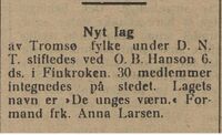 11. juni 1910 meldte Nordlys at fylket hadde fått nytt lag i Finkroken på Karlsøy.