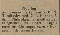11. juni 1910 meldte Nordlys at fylket hadde fått nytt lag i Finkroken på Karlsøy.
