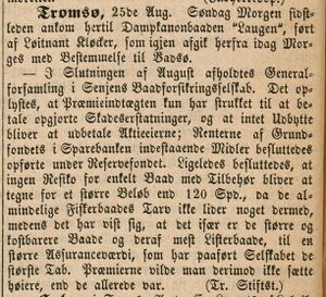 Notis fra generalforsamling i Senjens Baadforsikringsselskab i Adressebladet 08.09.1869.jpg