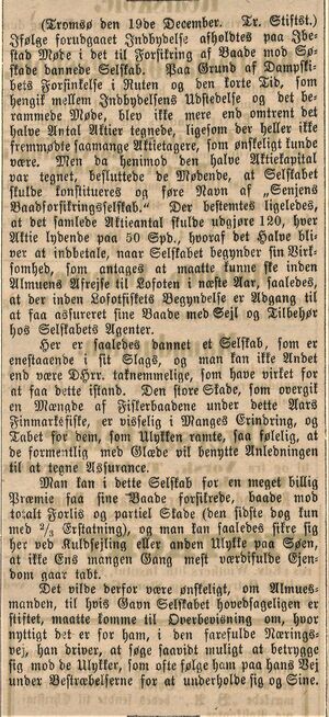 Notis om Senjens Baadforsikringsselskab i Aftenbladet 10.01.1867.jpg