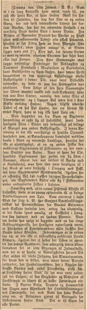 Notis om Senjens Baadforsikringsselskab i Aftenbladet 29.01.1867.jpg