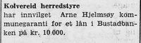 10. Notis om at Kolvereid herredsstyre innvilget kommunal garanti i Namdal Arbeiderblad 28.10.1950.jpg