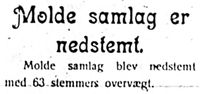 69. Notis om at samlaget i Molde ble nedstemt i Harstad Tidende 24. juli 1913.jpg