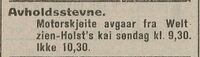 Det gikk båt fra Harstad til Fauskevåg med stevnedeltagere. Avisa Haalogaland 11. juli 1914.