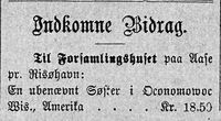 6. Notis om bidrag til menighetshus på Åse i avisa Banneret 15.8.1892.jpg