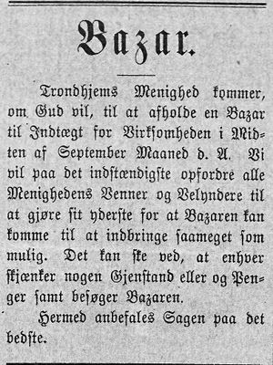 Notis om en basar i Trondheim i avisa Banneret 15.8.1892.jpg