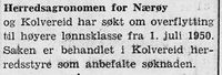 11. Notis om lønnsplassering for herredsagronomen i Kolvereid herredsstyre i Namdal Arbeiderblad 28.10.1950 .jpg
