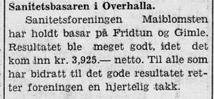 Notis om sanitetens basar i Overhalla i Namdal Arbeiderblad 28.10.1950.jpg