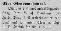 136. Notis om stor eiendomshandel i Østerdølen 05. 08 1904.jpg