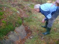 Olav Homlebekk studerer navneberget ved plassen.