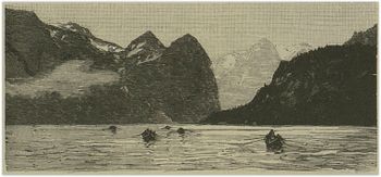Oldevatnet, fra "Keiser Wilhelm II's Reiser i Norge i Aarene 1889 og 1890" v. Paul Güsfeldt, Cammermeyer 1891
