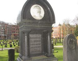 Gravminne over Ole Jacob Broch (1818–1889), Vår Frelsers gravlund i Oslo. Foto: Stig Rune Pedersen (2014).