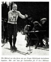 Ole Reistad på startstreken for 17 km i Holmenkollen i 1920. Foto: Norske skiløpere (1960).