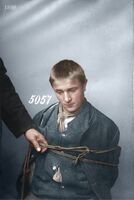 Forbryterbilde fra Kristiania politikammer, 1898 Foto: Digitalt fargelagt (originalbilde hos Digitalarkivet)