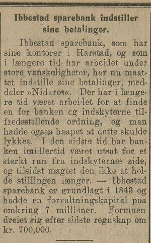 Om Ibestad Sparebanks vansker i avisa Arbeidet 24.02.1921.jpg