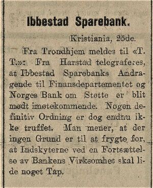 Om at Ibestad Sparebanks vansker minket i avisa Bergens Tidende 25.02.1921.jpg