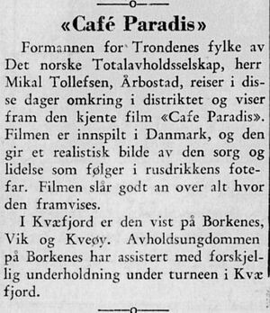 Omtale av Cafè Paradis i Folkeviljen 07.05.1953.jpg