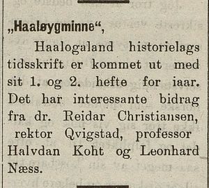 Omtale av Håløygminne i Andøposten 30.09. 1921.jpg